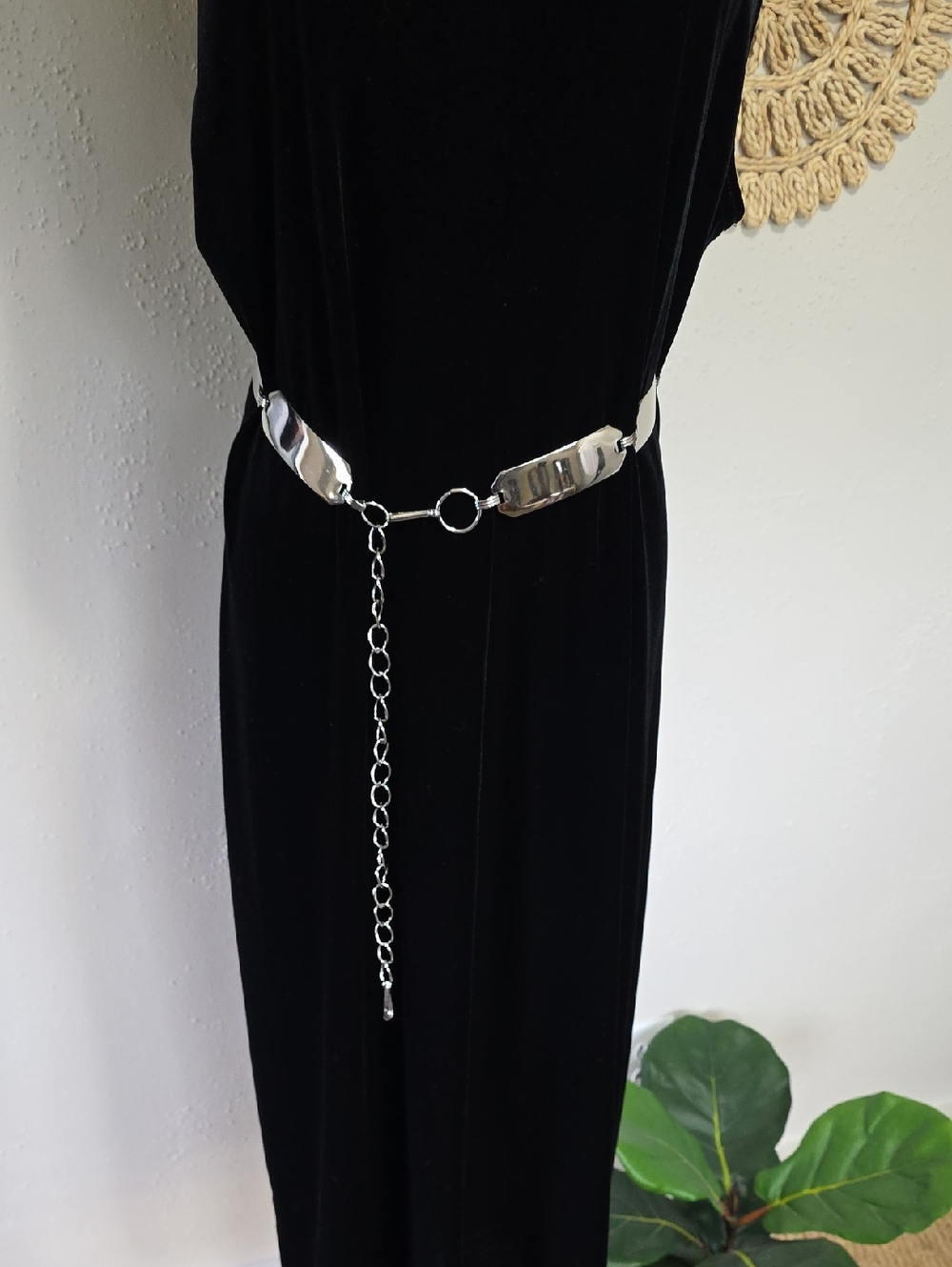 Vtg Silver Tone Link Plate Belt With Adjustable Chain Length Punk Gothic 90s Y2k
